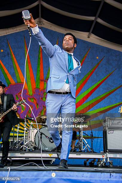 Ty Taylor of Vintage Trouble performs during 2015 New Orleans Jazz & Heritage Festival - Day 6 at Fair Grounds Race Course on May 2, 2015 in New...