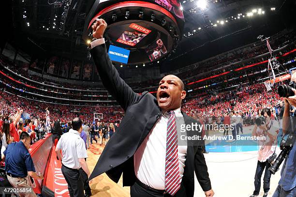 Doc Rivers of the Los Angeles Clippers celebrates after a game against the San Antonio Spurs in Game Seven of the Western Conference Quarterfinals...