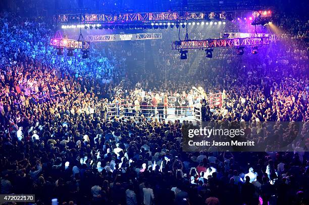 An empty view of the ring at "Mayweather VS Pacquiao" at MGM Grand Garden Arena on May 2, 2015 in Las Vegas, Nevada.