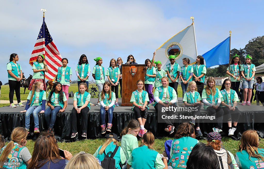 Girl Scouts Of The USA And National Park Service Host A Girl Scout Bridging Ceremony At The Golden Gate Bridge