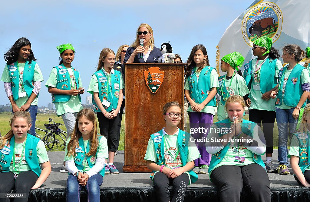 Girl Scouts Of The USA And National Park Service Host A Girl Scout Bridging Ceremony At The Golden Gate Bridge