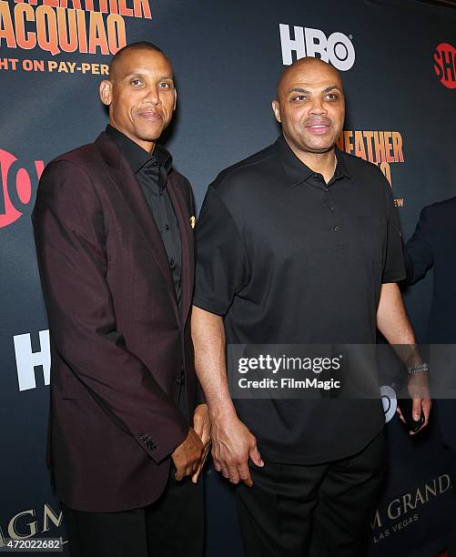 Reggie Miller and Charles Barkley attend the SHOWTIME And HBO VIP Pre-Fight Party for "Mayweather VS Pacquiao"at MGM Grand Hotel & Casino at on May...