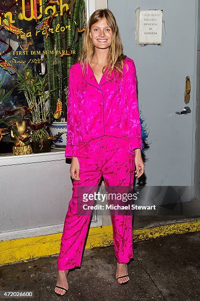 Model Constance Jablonski attends the Vogue.com Dim Sum Pajama Party at Nom Wah Tea Parlor on May 2, 2015 in New York City.
