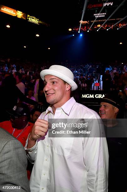 New England Patriots tight end Rob Gronkowski arrives at "Mayweather VS Pacquiao" presented by SHOWTIME PPV And HBO PPV at MGM Grand Garden Arena on...