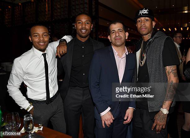 Actors Shad Moss, Michael B. Jordan, GM Showtime Sports and Event Programming Stephen Espinoza and former NBA player Allen Iverson attend the...