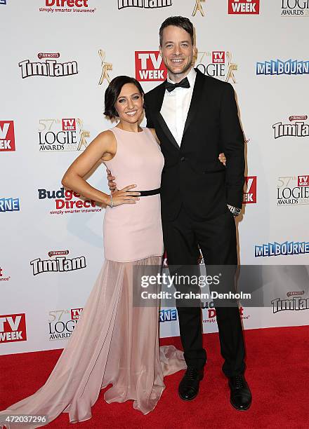 Zoe Foster and Hamish Blake arrives at the 57th Annual Logie Awards at Crown Palladium on May 3, 2015 in Melbourne, Australia.