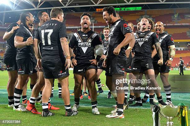 Issac Luke of the Kiwis and team mates perform the Haka after the Trans-Tasman Test match between the Australia Kangaroos and the New Zealand Kiwis...