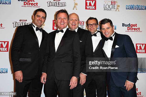 Garry Lyon, James Brayshaw, Billy Brownless and Shane Crawford arrive at the 57th Annual Logie Awards at Crown Palladium on May 3, 2015 in Melbourne,...
