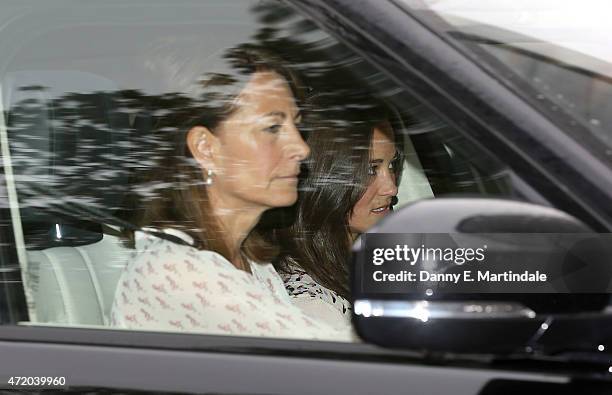 Carole Middleton and Pippa Middleton arrive at Kensington Palace the day after the birth of The Duke And Duchess Of Cambridge's daughter at...