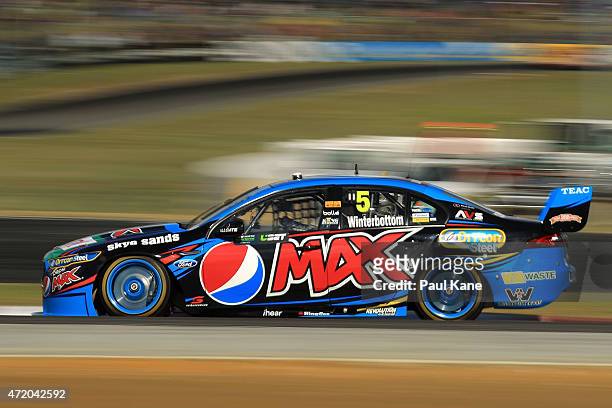 Mark Winterbottom drives the Pepsi Max Crew Ford Falcon FG in race 9 during the V8 Supercars - Perth Supersprint at Barbagallo Raceway on May 3, 2015...