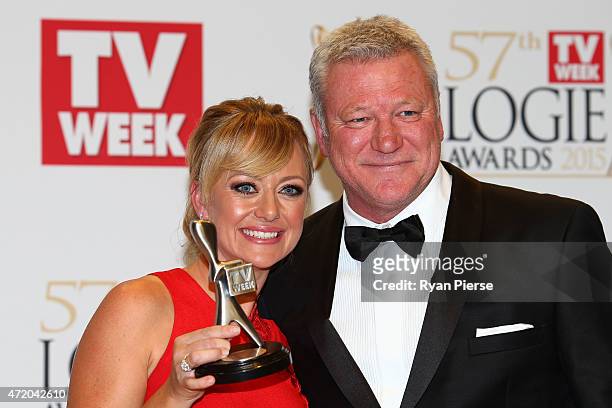 Shelley Craft and Scott Cam pose in the awards room after winning a Logie for Most Popular Reality Program at the 57th Annual Logie Awards at Crown...