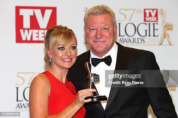 Shelley Craft and Scott Cam pose in the awards room after winning a Logie for Most Popular Reality Program at the 57th Annual Logie Awards at Crown...