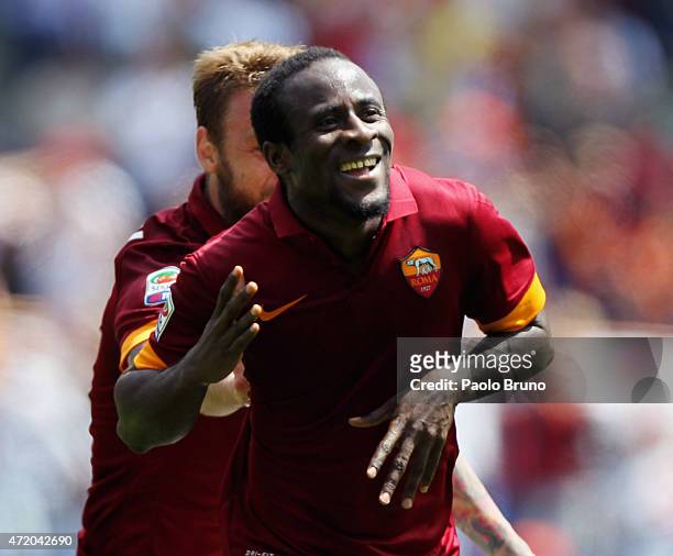 Seydou Doumbia of AS Roma celebrates after scoring the opening goal during the Serie A match between AS Roma and Genoa CFC at Stadio Olimpico on May...