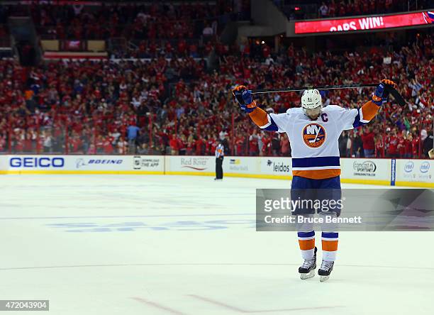 John Tavares of the New York Islanders reacts at the end of a 2-1 loss to the Washington Capitals in Game Seven of the Eastern Conference...
