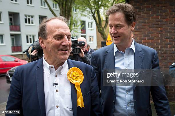 Liberal Democrat leader Nick Clegg arrives at Galleywall Road Tenants Hall to give a speech alongside the incumbent Liberal Democrat MP for...
