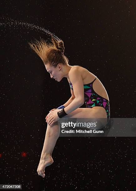 Yulia Timoshinina of Russia competes in the 10m Platform Women during day three of the FINA/NVC Diving World Series 2015 at the London Aquatics...