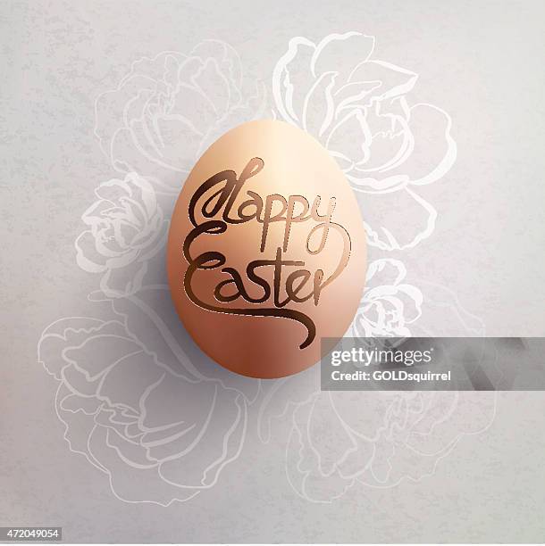 single realistic easter egg lying on gray surface in vector - boiled egg stock illustrations