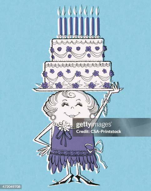woman with birthday cake on her head - flapper stock illustrations