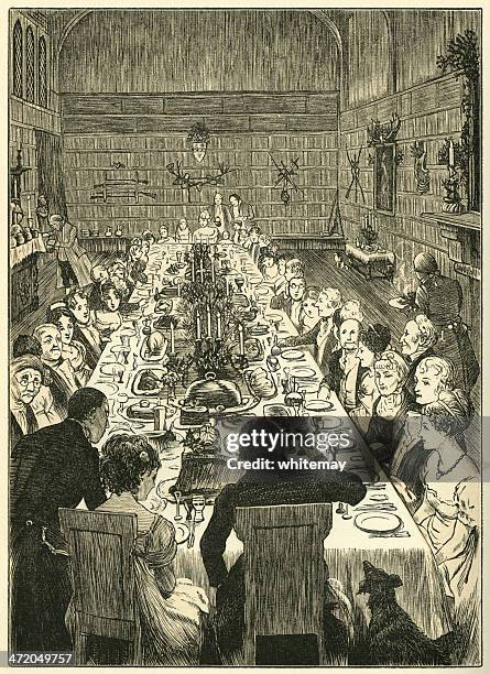 christmas banquet - dining table stock illustrations