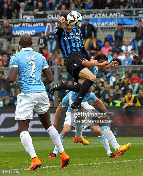 Giuseppe Biava of Atalanta BC scores the opening goal during the Serie A match between Atalanta BC and SS Lazio at Stadio Atleti Azzurri d'Italia on...