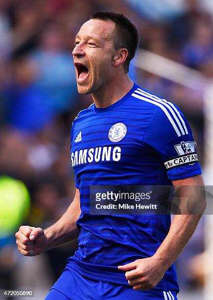 John Terry of Chelsea celebrates winning the Premier League title after the Barclays Premier League match between Chelsea and Crystal Palace at...