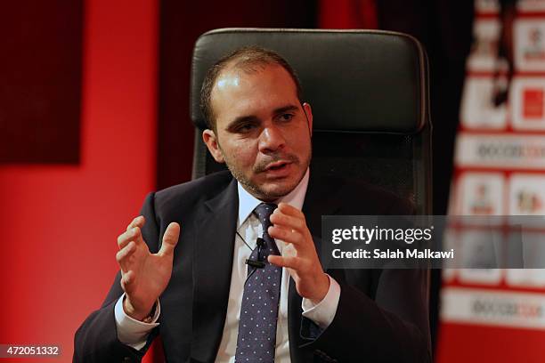Prince Ali Bin Al-Hussein speaks at the discussion studio at the opening of the Soccerex convention, the world's largest football business event...