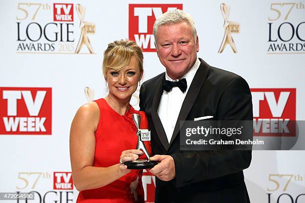 Shelley Craft and Scott Cam pose in the awards room after winning a Logie for Most Popular Reality Program at the 57th Annual Logie Awards at Crown...