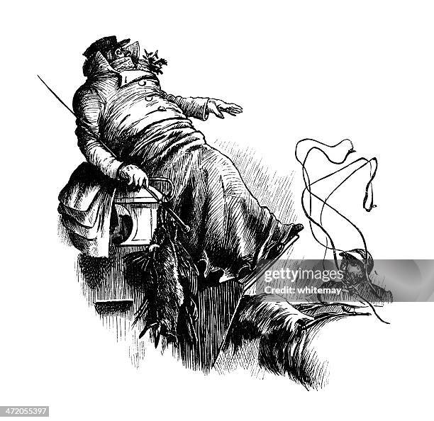 victorian coachman letting go the reins - winter driving stock illustrations