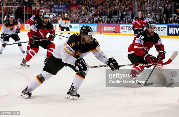 Tobias Rieder of Germany skates against Canada during the IIHF World Championship group A match between Canada and Germany on May 3, 2015 in Prague,...
