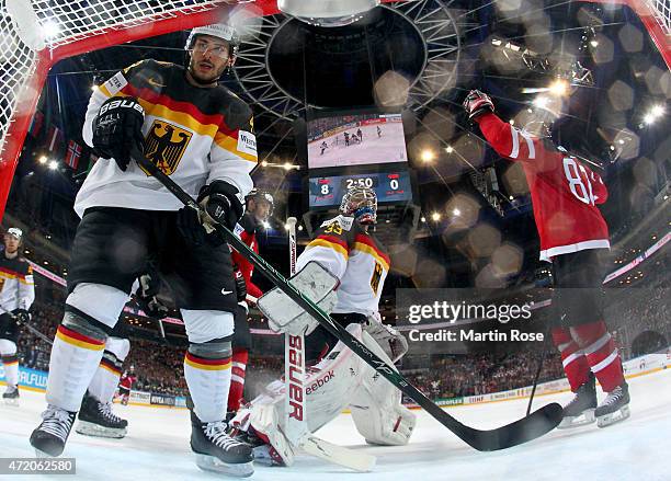 Yasin Ehliz of Germany reacts after Canada scores a goal during the IIHF World Championship group A match between Canada and Germany on May 3, 2015...