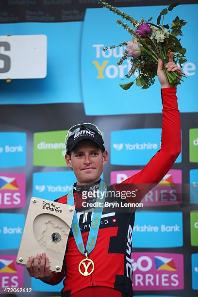 Ben Hermans of Belgium and BMC Racing Team celebrates on the podium after winning Stage 3 of the Tour of Yorkshire from Wakefield to Leeds on May 3,...