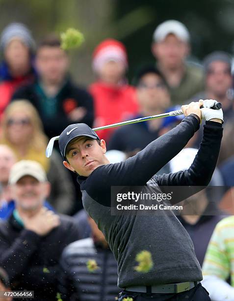 Rory McIlroy of Northern Ireland hits his tee shot on the 17th hole during his semi final match in the World Golf Championships Cadillac Match Play...
