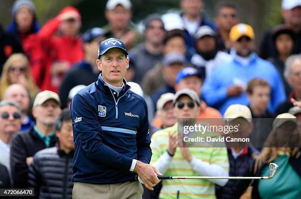 Jim Furyk of the USA hits his tee shot on the 17th hole during his semi final match in the World Golf Championships Cadillac Match Play at TPC...