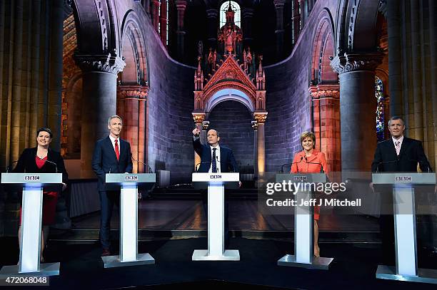 Scottish Conservative Party leader Ruth Davidson, Scottish Labour Leader Jim Murphy, presenter Glenn Campbell First Minister and leader of the SNP...