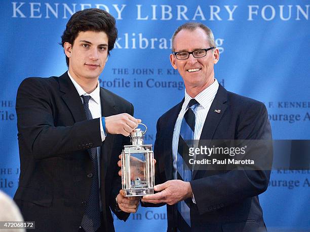 Former U.S. Congressman Bob Inglis receives the 2015 John F. Kennedy Profile in Courage Award from John F. Kennedy's grandson Jack Schlossberg for...