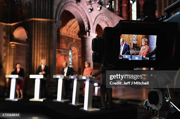 First Minister and leader of the SNP Nicola Sturgeon attends the final BBC election debate at Mansfield Traquair on, May 3, 2015 in Edinburgh,...
