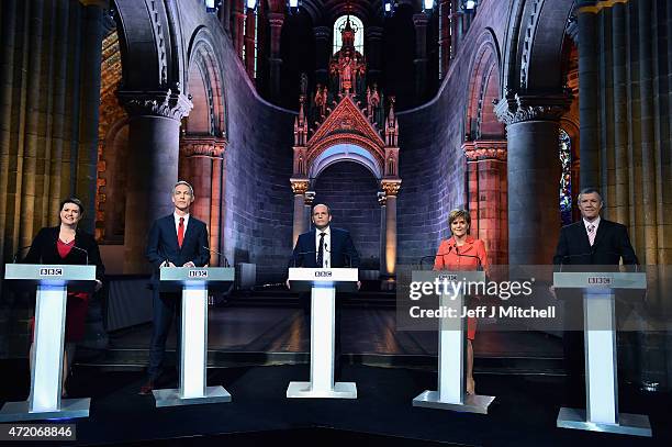 Scottish Conservative Party leader Ruth Davidson, Scottish Labour Leader Jim Murphy, presenter Glenn Campbell First Minister and leader of the SNP...