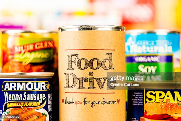 food drive promotion - canned food drive stock pictures, royalty-free photos & images