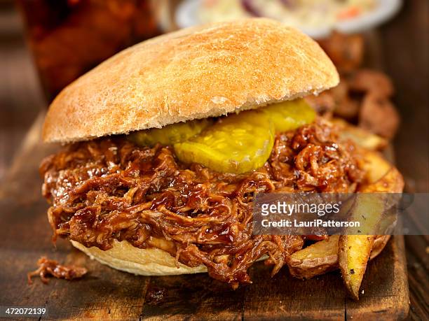 pulled pork sandwich - pulled pork stock pictures, royalty-free photos & images