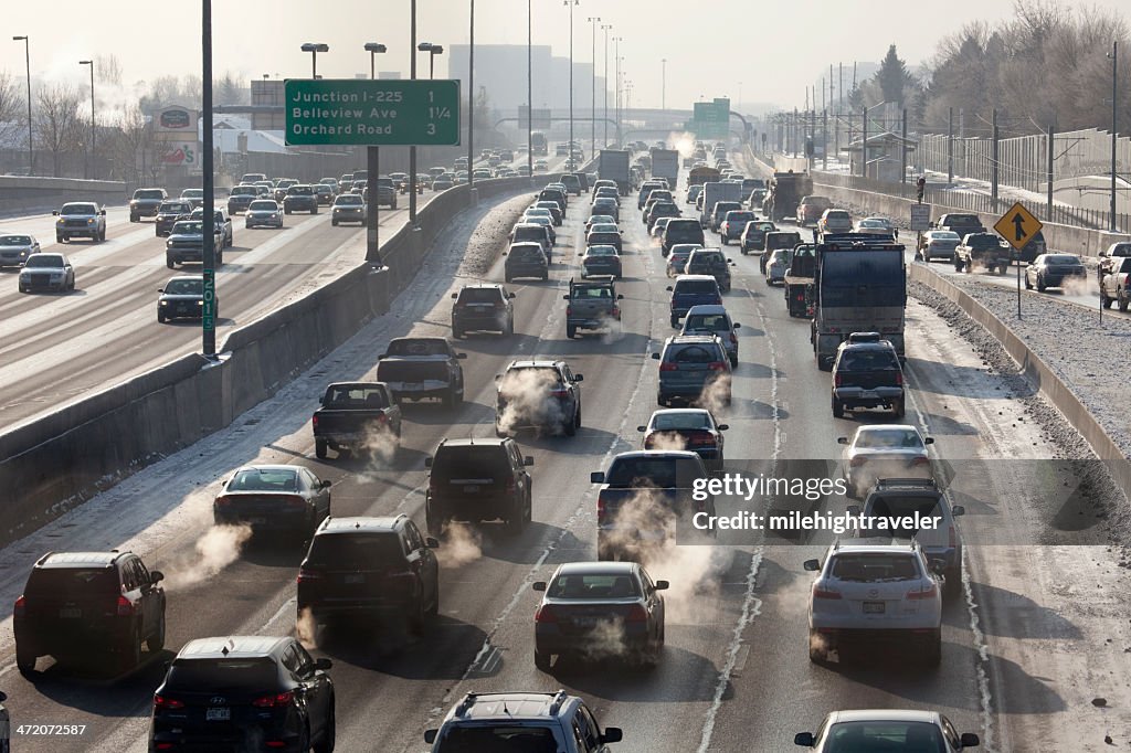 Interstate-25 traffic and exhaust fumes Denver Colorado