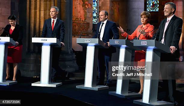 Scottish Conservative Party leader Ruth Davidson, Scottish Labour Leader Jim Murphy, presenter Glenn Campbell First Minister and leader of the SNP...