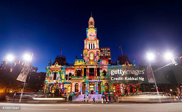 sydney town hall - christmas projections - sydney light rail stock pictures, royalty-free photos & images