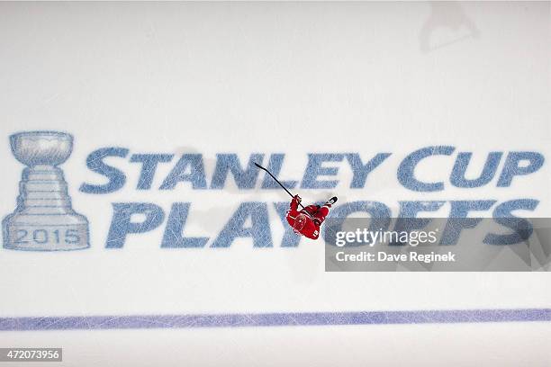 Joakim Andersson of the Detroit Red Wings skates in warm-ups against the Tampa Bay Lightning before Game Six of the Eastern Conference Quarterfinals...