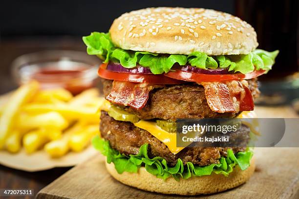 double cheeseburger - giant cheeseburger stock pictures, royalty-free photos & images