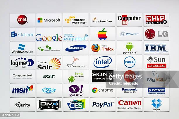 well-known information technology brand logotypes mix - google brand name stockfoto's en -beelden