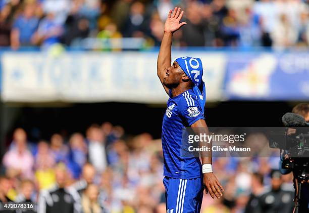 Didier Drogba of Chelsea celebrates winning the Premier League title after the Barclays Premier League match between Chelsea and Crystal Palace at...