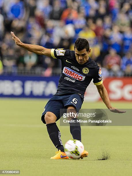 Juan Carlos Valenzuela of Club America plays the ball in the 2nd Leg of the CONCACAF Champions League Final against the Montreal Impact at Olympic...