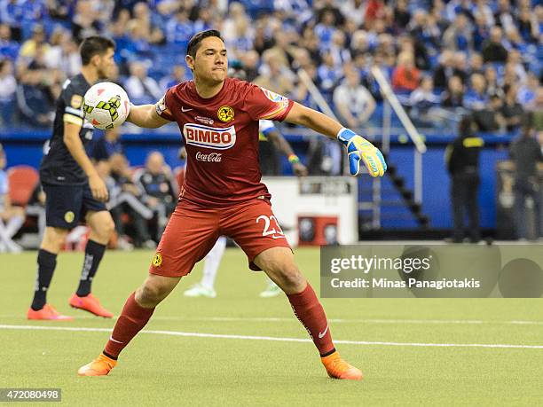 Moises Munoz of Club America looks to pass the ball in the 2nd Leg of the CONCACAF Champions League Final against the Montreal Impact at Olympic...