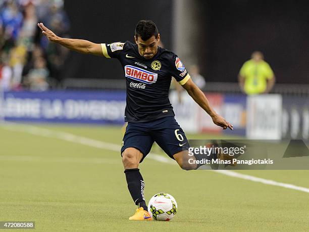 Juan Carlos Valenzuela of Club America prepares to kick the ball in the 2nd Leg of the CONCACAF Champions League Final against the Montreal Impact at...
