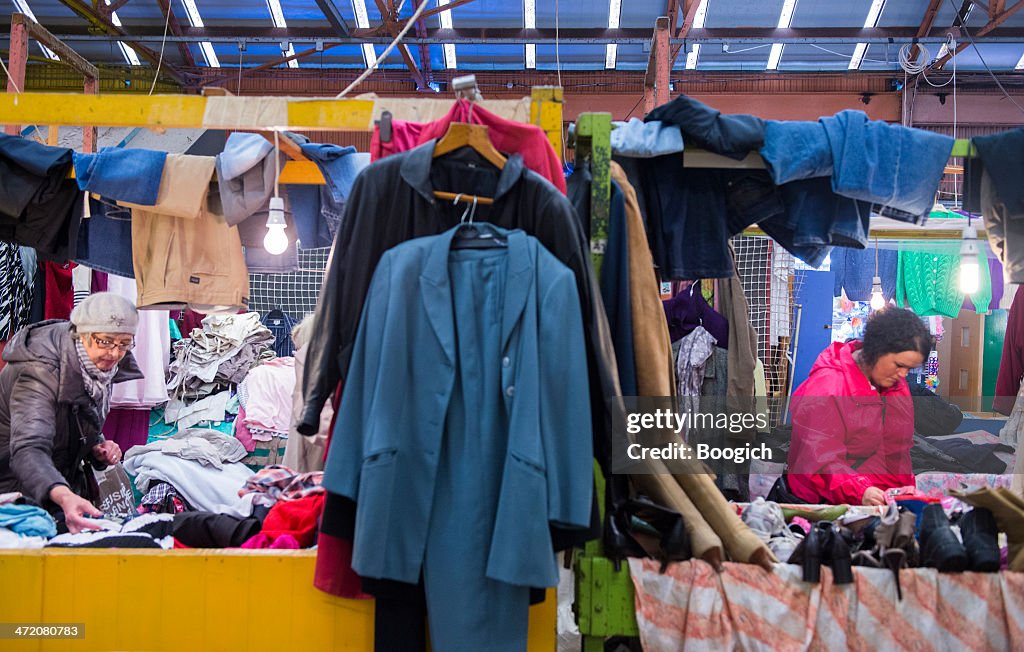 Scottish Women Shop for Clothes at Barras Flea Market Glasgow